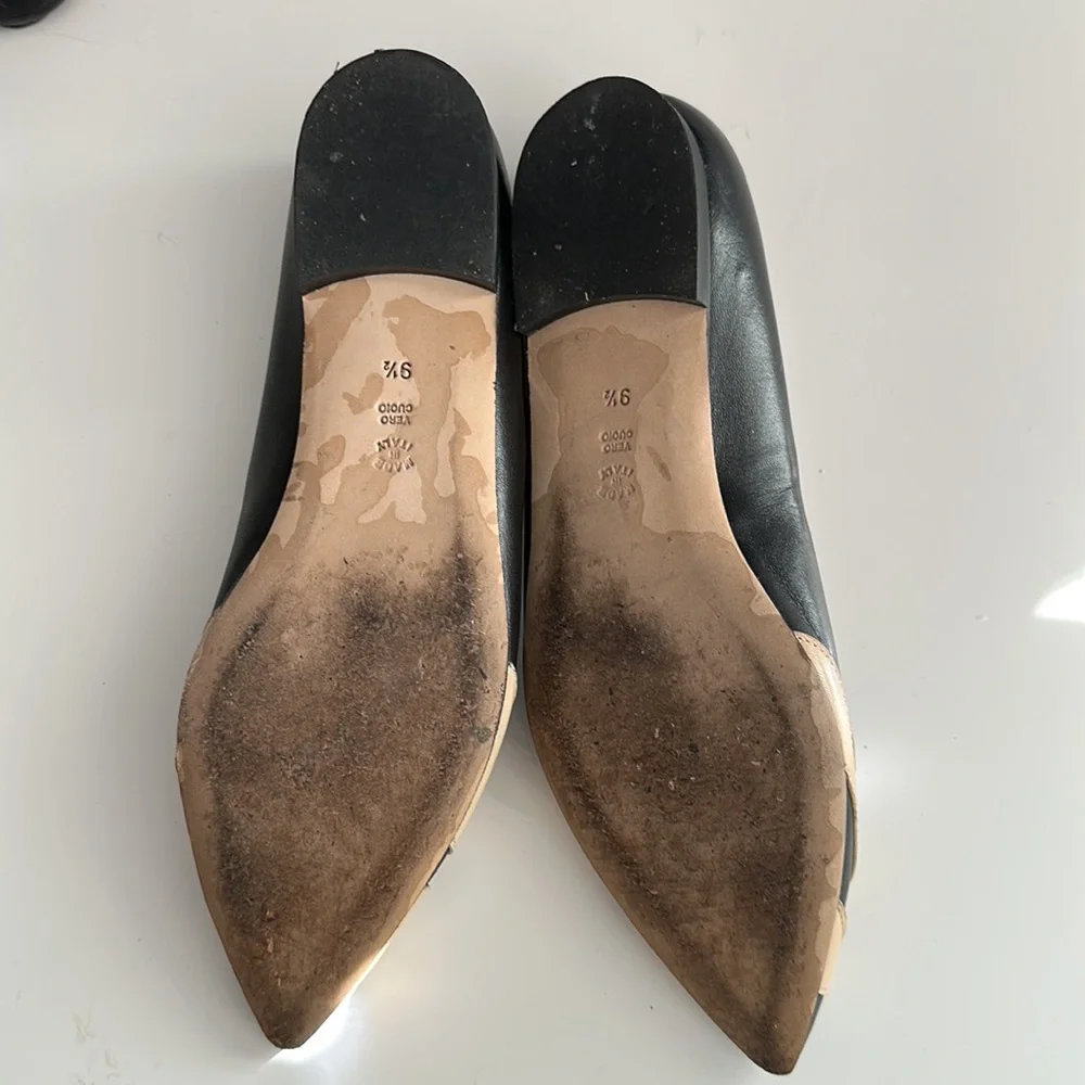Butter Italian-Made Leather Black and Beige Pointy Toe Flats size 9.5